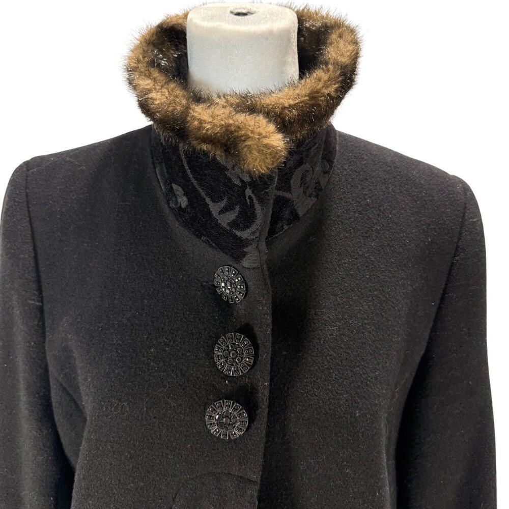 Vintage Novelti Wool Blend Coat with Faux Fur Trim Black